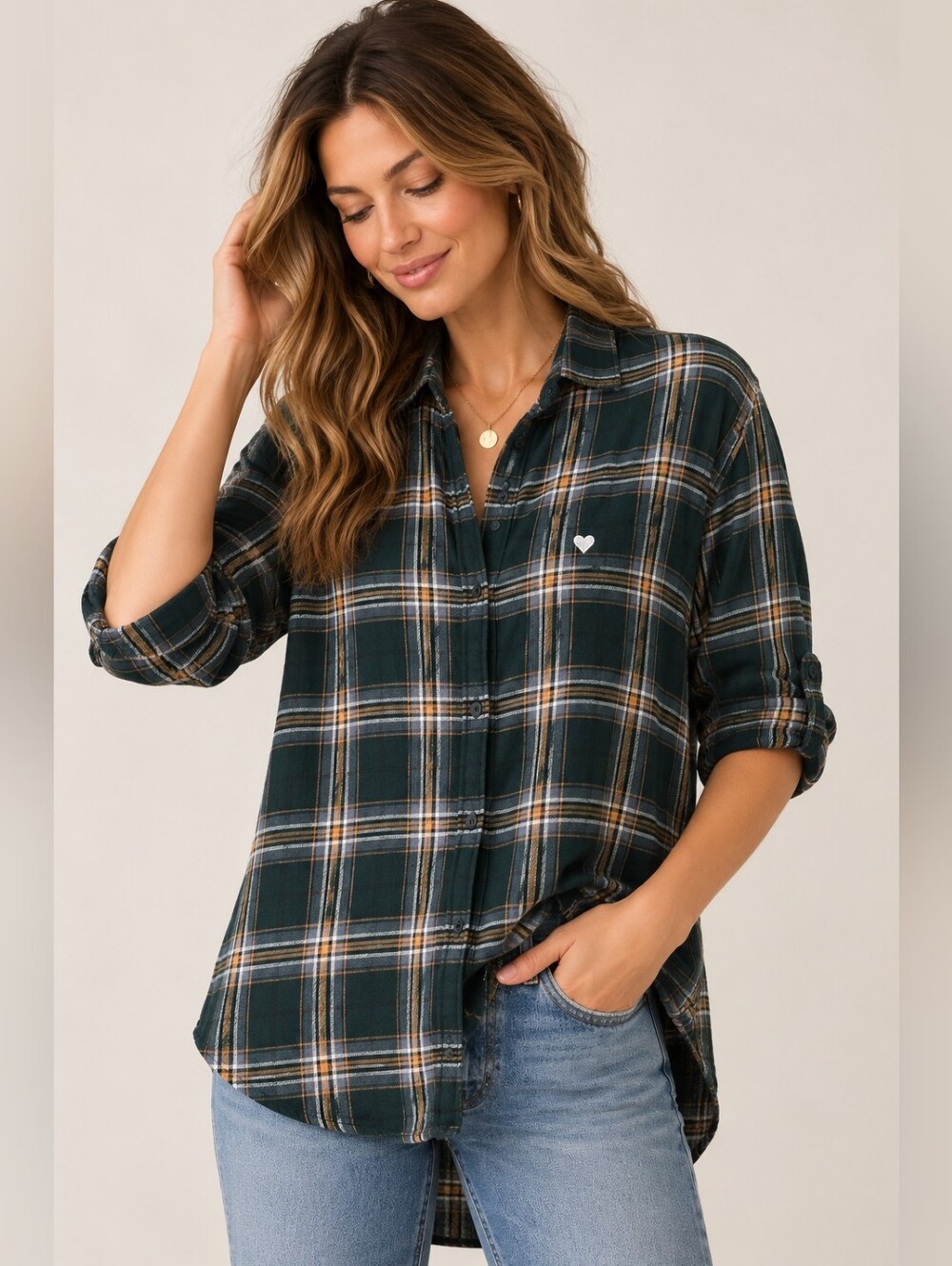 SUNDRY x EVEREVE Heart Plaid Tunic Shirt Size 1 Lightweight Cabincore Classic